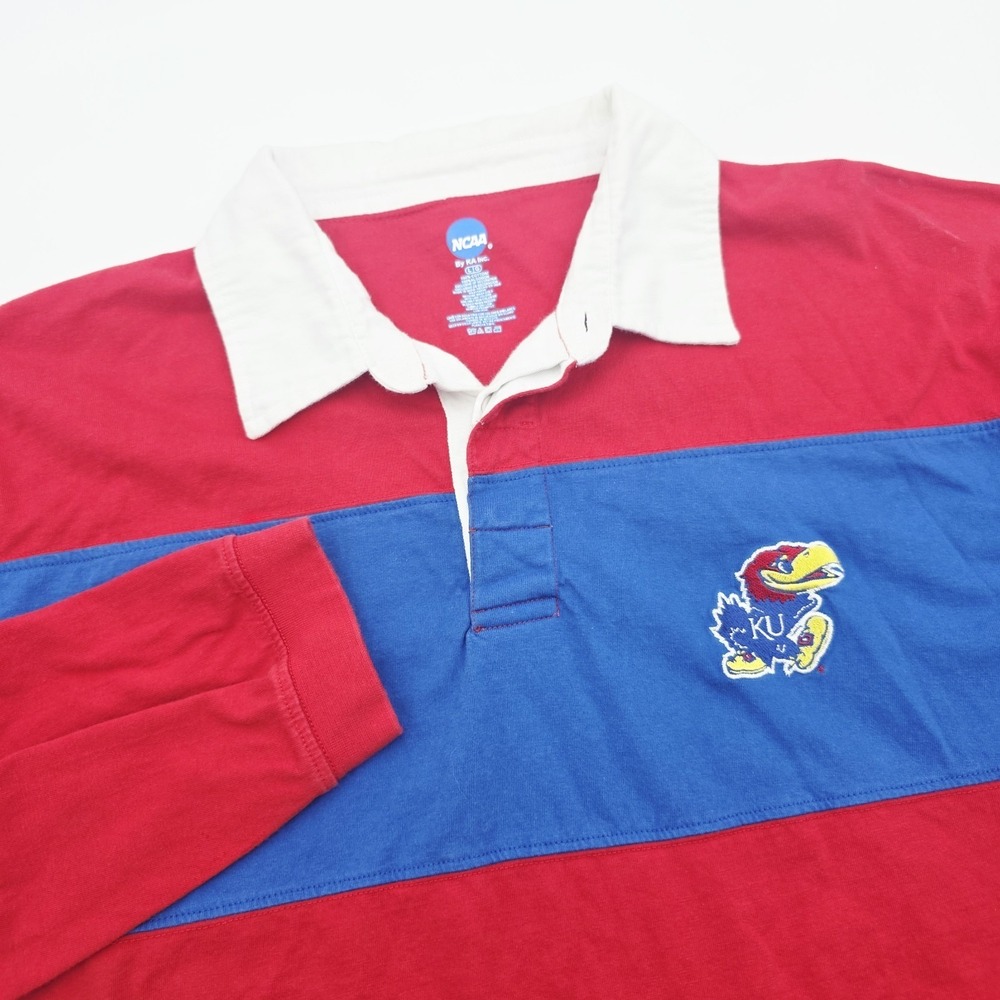 NCAA KA Inc. Men's Large Kansas Jayhawks Red/Blue Polo Long‎ Sleeve Rugby